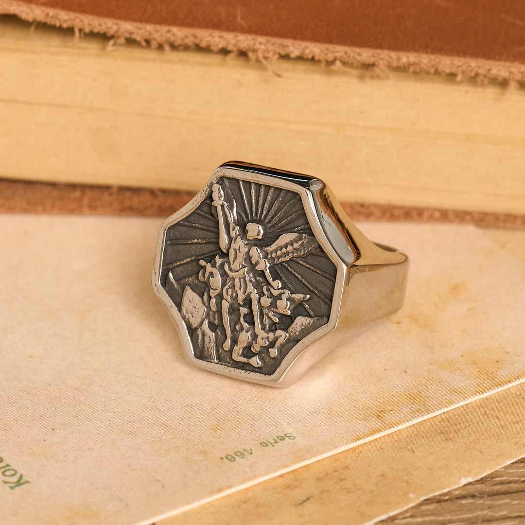 FREE Today: Octagonal Embossed Archangel Sculpted Ring: Emblem of Valiant Heavenly Protection - image 6