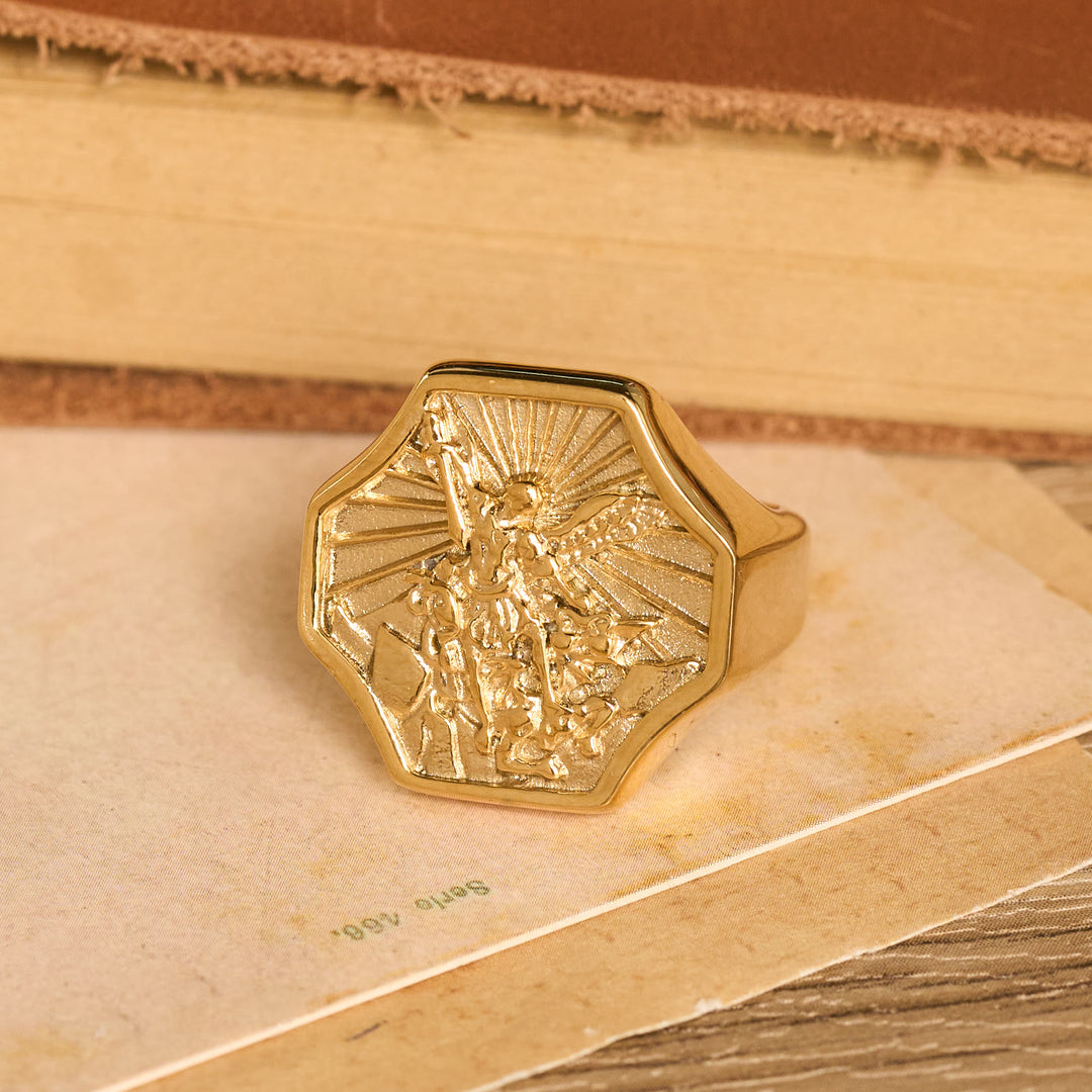 FREE Today: Octagonal Embossed Archangel Sculpted Ring: Emblem of Valiant Heavenly Protection - image 3