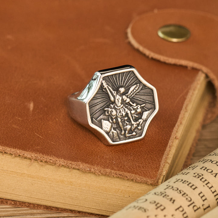 FREE Today: Octagonal Embossed Archangel Sculpted Ring: Emblem of Valiant Heavenly Protection - image 5