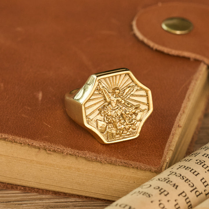 FREE Today: Octagonal Embossed Archangel Sculpted Ring: Emblem of Valiant Heavenly Protection - image 2