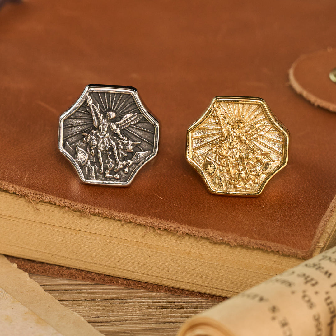 FREE Today: Octagonal Embossed Archangel Sculpted Ring: Emblem of Valiant Heavenly Protection - image 0