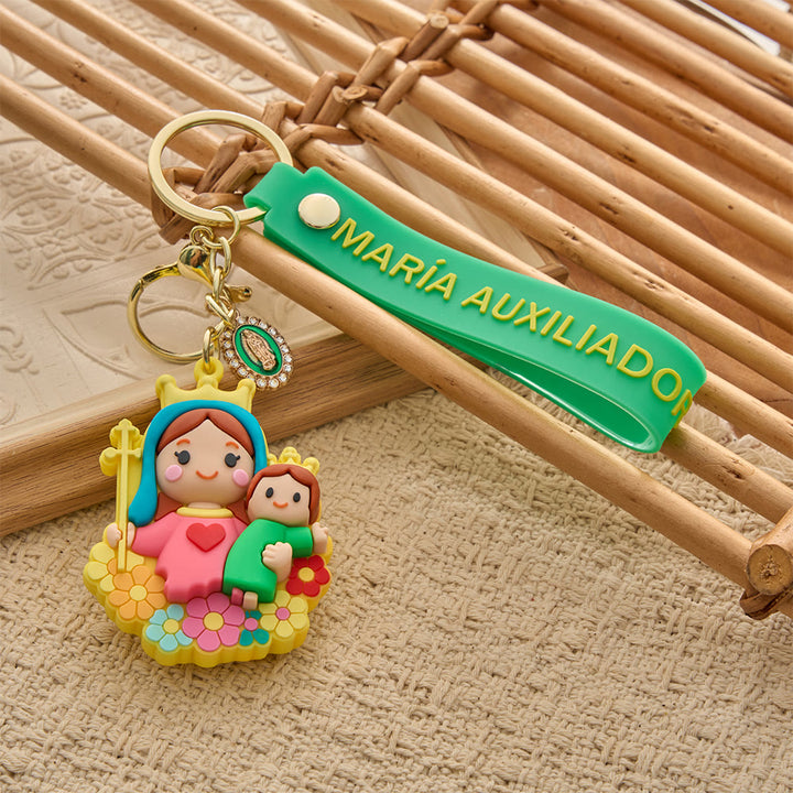 Christianartworkshop Cute Cartoon Sacred Figure Resin Keychain: Emblem of Warm Heavenly Guardianship - Our Lady of Help of Christians - image 3