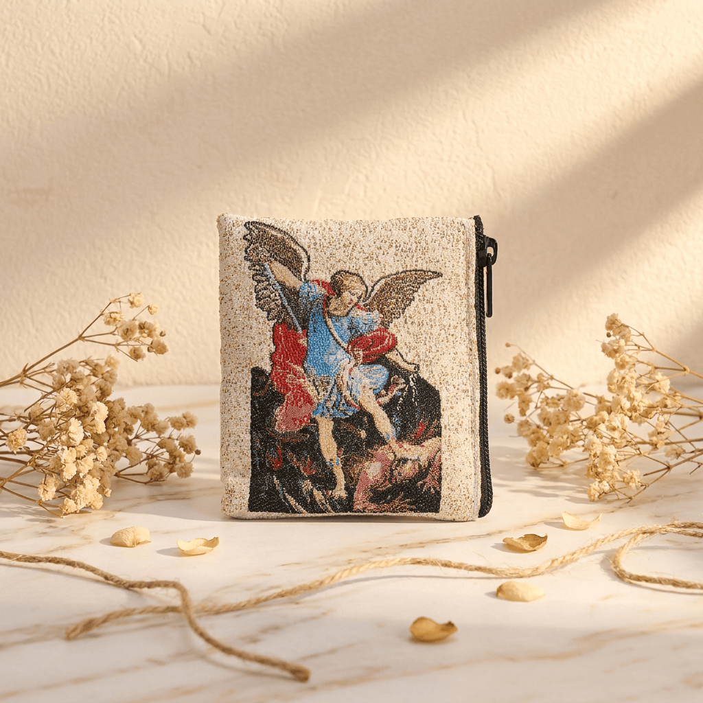 Christianartworkshop Sacred Figure Printed Fabric Rosary Case: Token of Gentle Divine Peace - St. Michael the Archangel - image 4