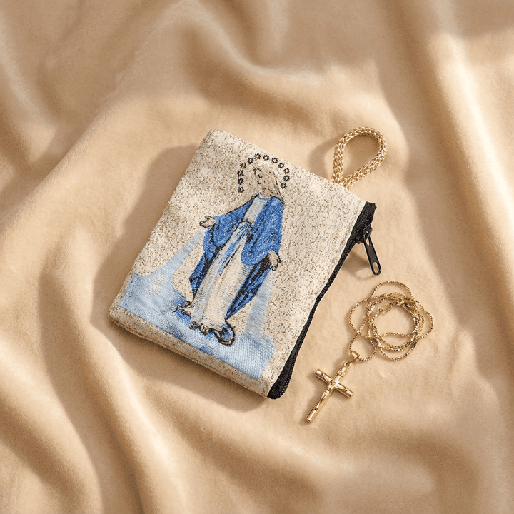 Christianartworkshop Sacred Figure Printed Fabric Rosary Case: Token of Gentle Divine Peace - Our Lady of Grace - image 1