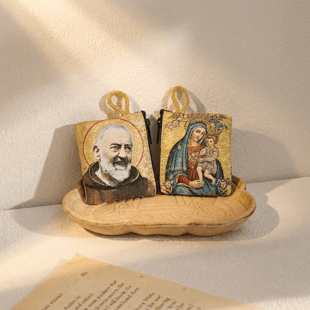 Christianartworkshop Sacred Figure Printed Fabric Rosary Case: Token of Gentle Divine Peace - St. Benedict&Madonna and Child - image 9