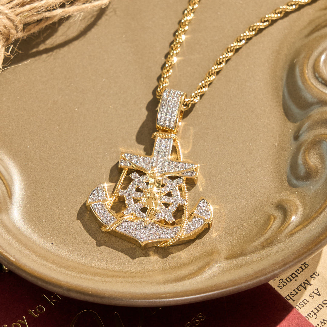 Christianartworkshop Fully‑Stoned Anchor Crucifix Ship‑Wheel Pendant Necklace: Emblem of Steadfast Heavenly Hope - image 2