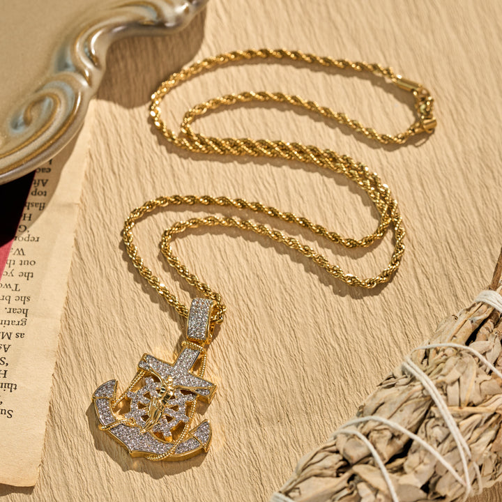 Christianartworkshop Fully‑Stoned Anchor Crucifix Ship‑Wheel Pendant Necklace: Emblem of Steadfast Heavenly Hope - image 3