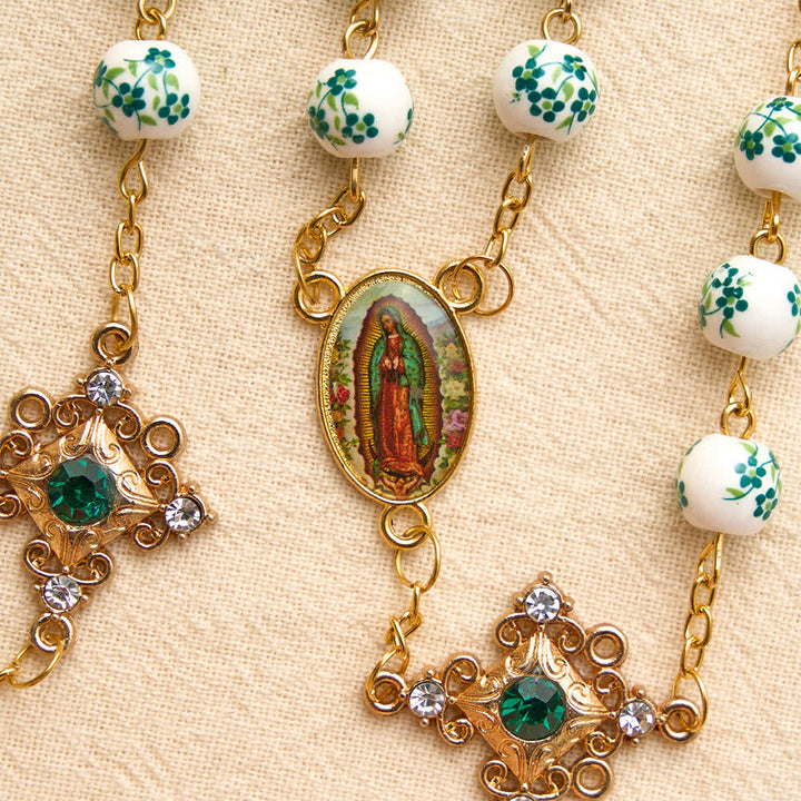 FREE Today: Vintage Green Floral Porcelain Rosary With Jeweled Flower Links: Emblem of Timeless Heavenly Blessing - image 6