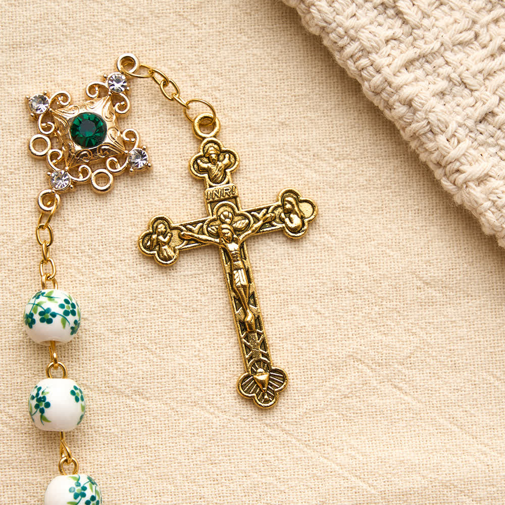FREE Today: Vintage Green Floral Porcelain Rosary With Jeweled Flower Links: Emblem of Timeless Heavenly Blessing - image 7