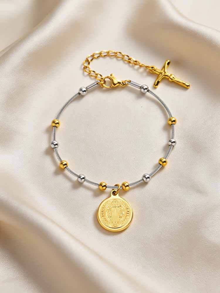 Christianartworkshop Textured Bead‑Chain Medal Bracelet: Token of Sustained Inner Fortitude - image 31