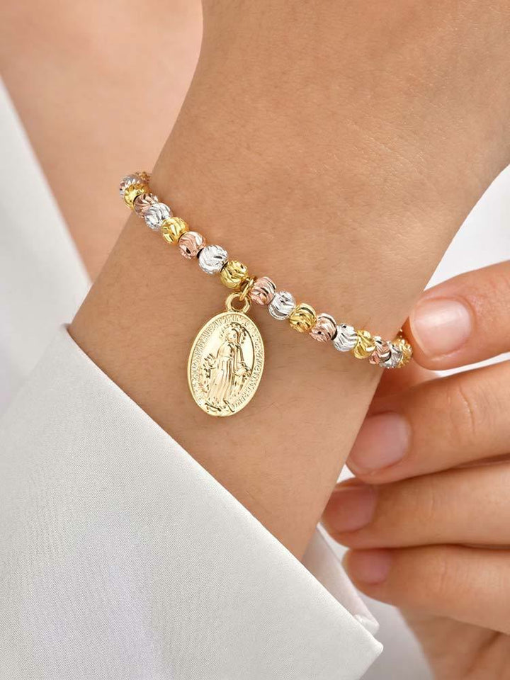 Christianartworkshop Textured Bead‑Chain Medal Bracelet: Token of Sustained Inner Fortitude - Miraculous Medal&Cross-Multicolor - image 41