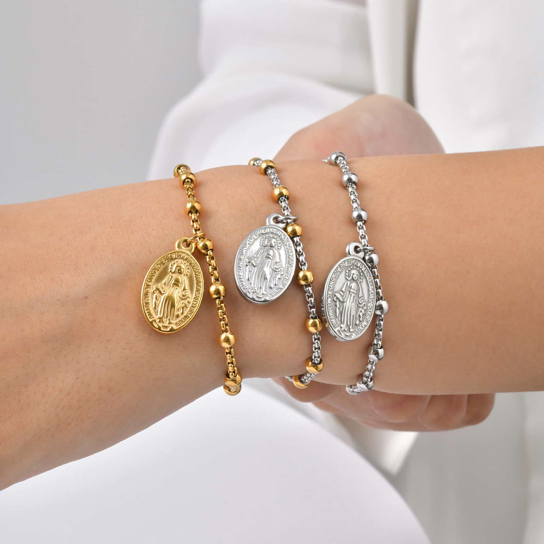 Christianartworkshop Textured Bead‑Chain Medal Bracelet: Token of Sustained Inner Fortitude - image 35