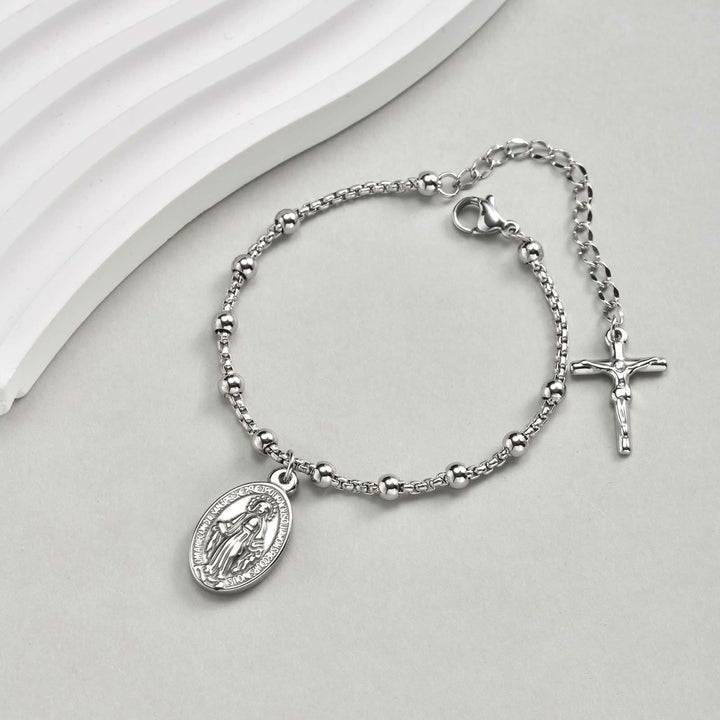 Christianartworkshop Textured Bead‑Chain Medal Bracelet: Token of Sustained Inner Fortitude - image 27