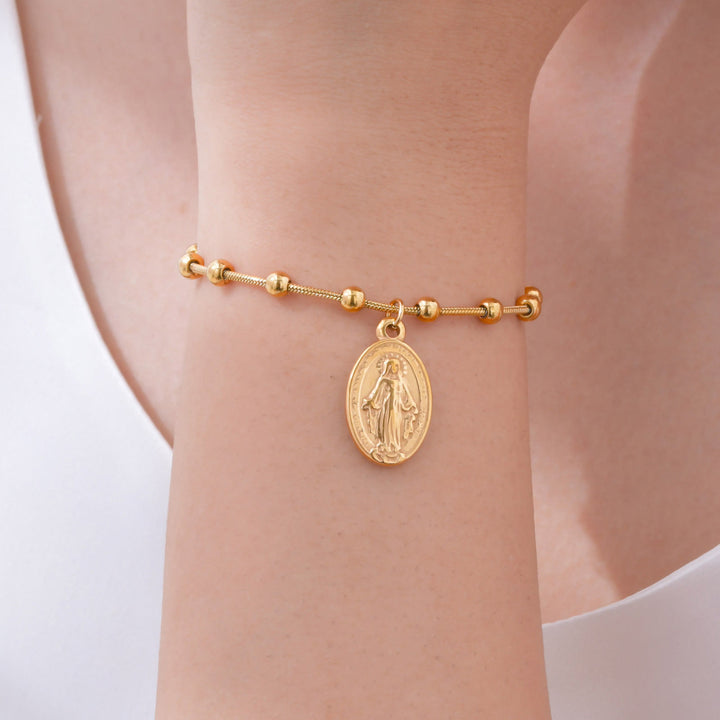 Christianartworkshop Textured Bead‑Chain Medal Bracelet: Token of Sustained Inner Fortitude - image 16