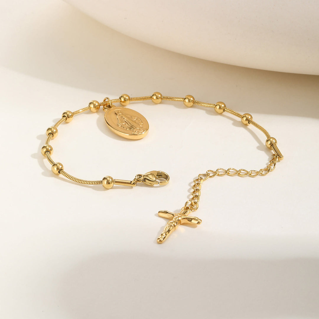 Christianartworkshop Textured Bead‑Chain Medal Bracelet: Token of Sustained Inner Fortitude - image 17