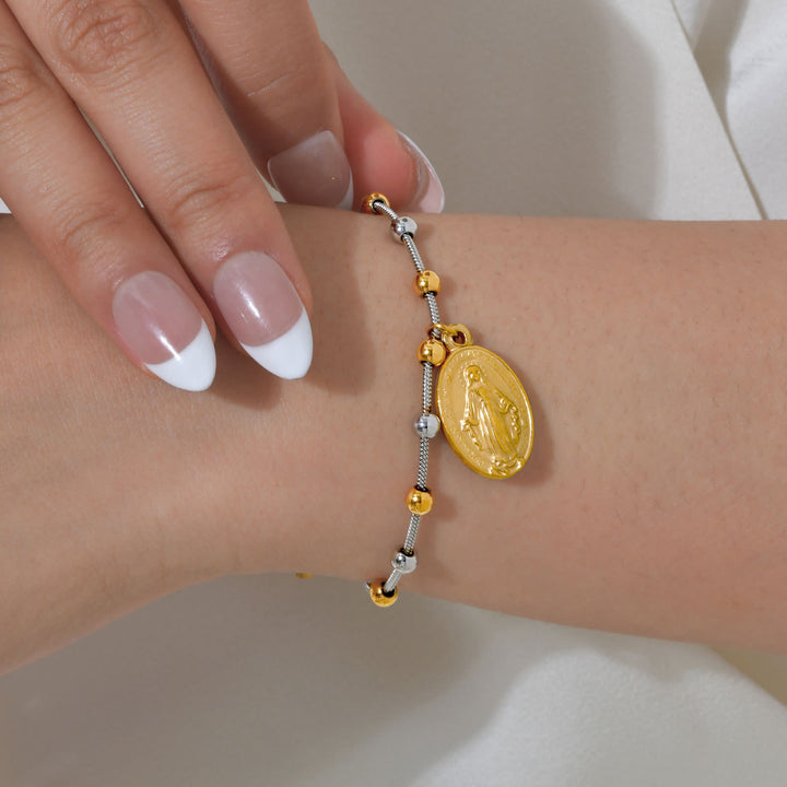 Christianartworkshop Textured Bead‑Chain Medal Bracelet: Token of Sustained Inner Fortitude - image 21