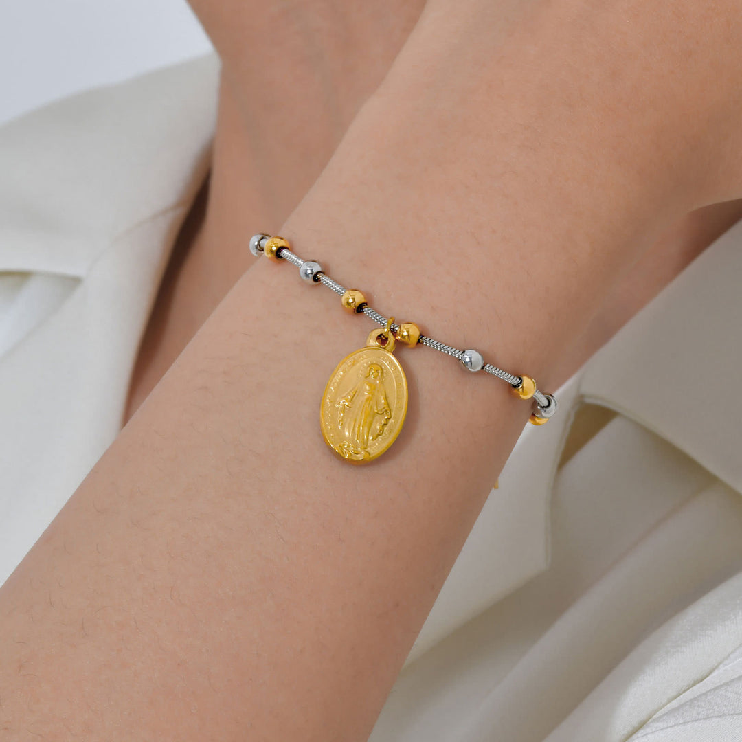 Christianartworkshop Textured Bead‑Chain Medal Bracelet: Token of Sustained Inner Fortitude - Miraculous&Cross-Golden/Silver - image 20