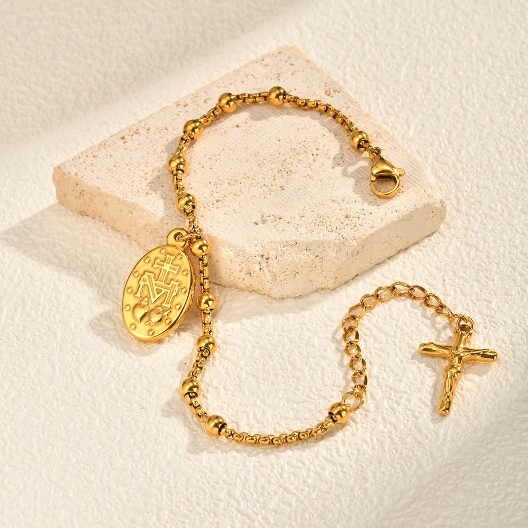 Christianartworkshop Textured Bead‑Chain Medal Bracelet: Token of Sustained Inner Fortitude - image 40