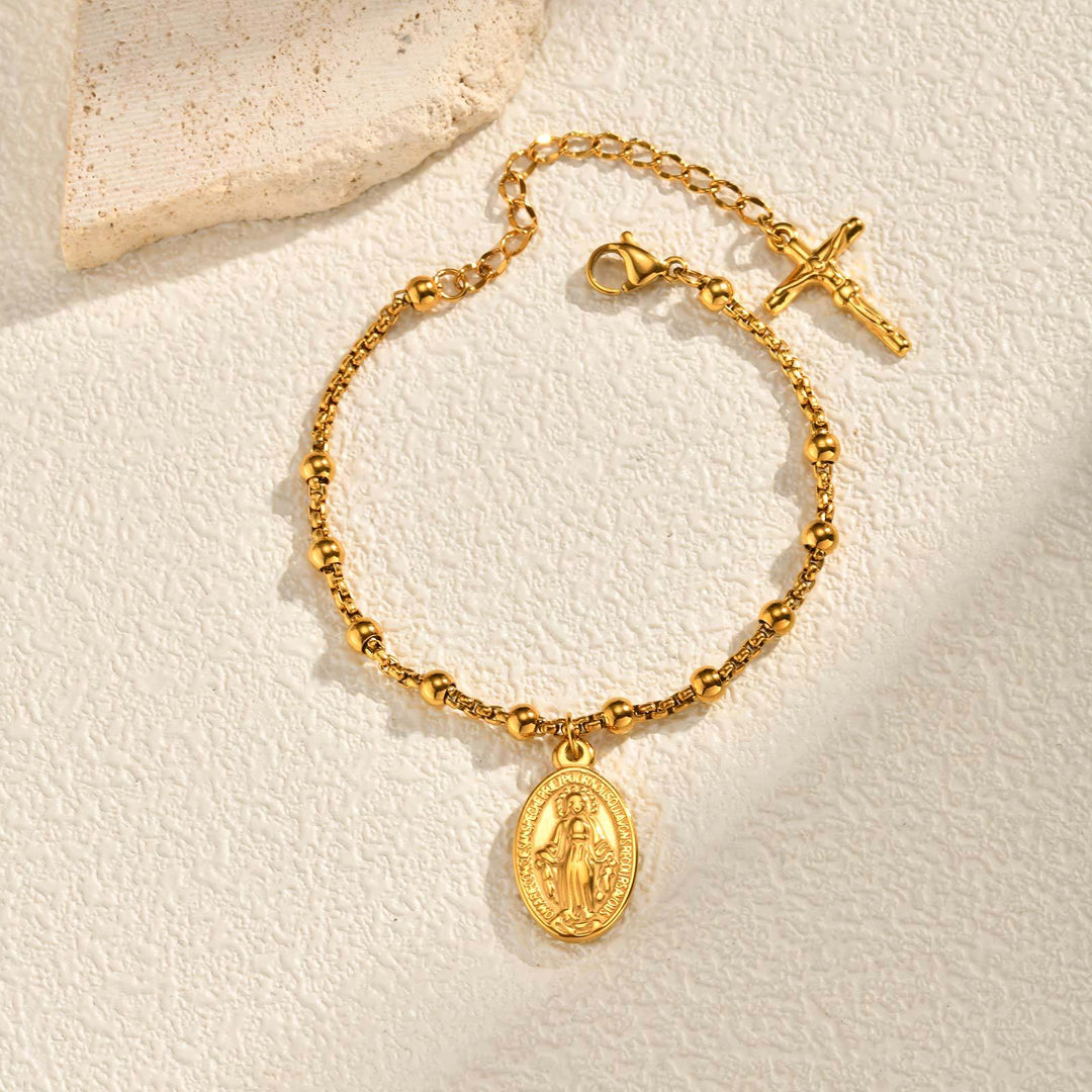 Christianartworkshop Textured Bead‑Chain Medal Bracelet: Token of Sustained Inner Fortitude - image 23