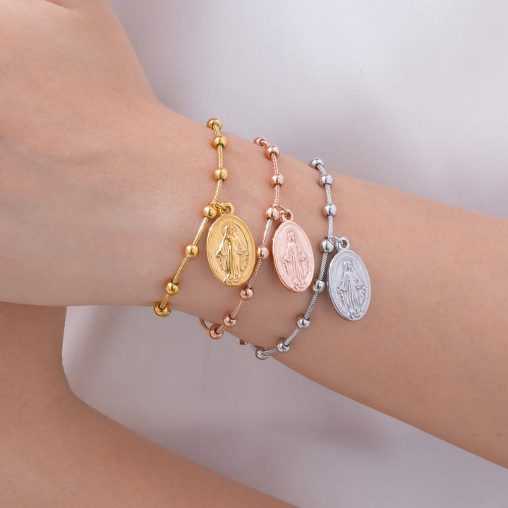 Christianartworkshop Textured Bead‑Chain Medal Bracelet: Token of Sustained Inner Fortitude - image 12