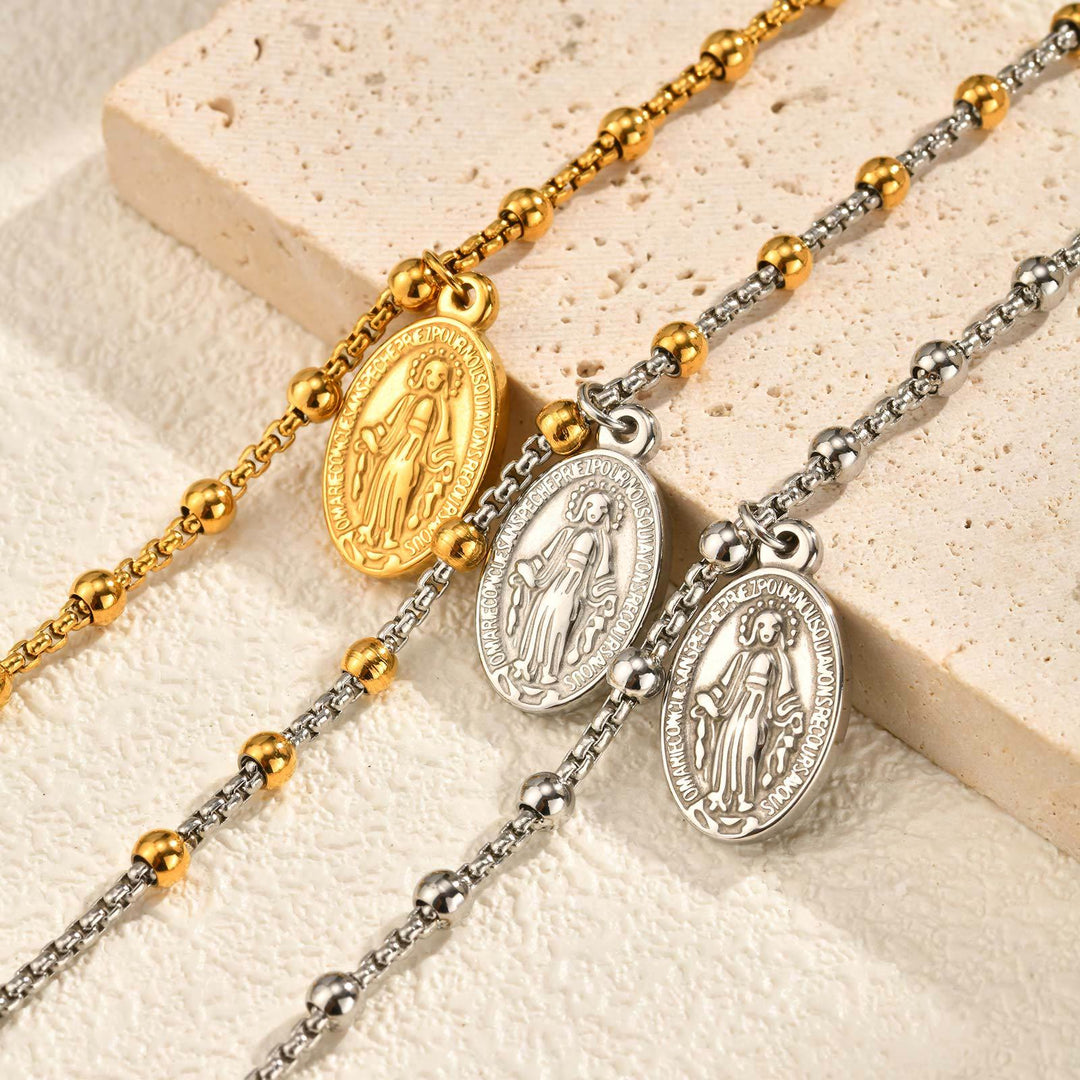 Christianartworkshop Textured Bead‑Chain Medal Bracelet: Token of Sustained Inner Fortitude - image 36