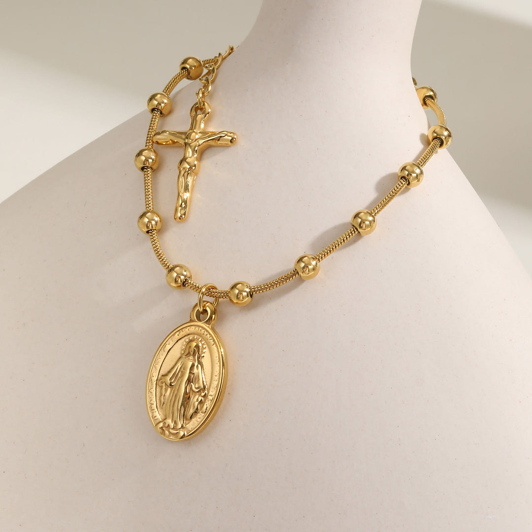 FREE Today: Textured Bead‑Chain Medal Bracelet: Token of Sustained Inner Fortitude - Miraculous&Crucifix-Golden - image 15