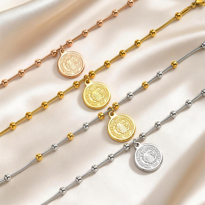 Christianartworkshop Textured Bead‑Chain Medal Bracelet: Token of Sustained Inner Fortitude - image 28