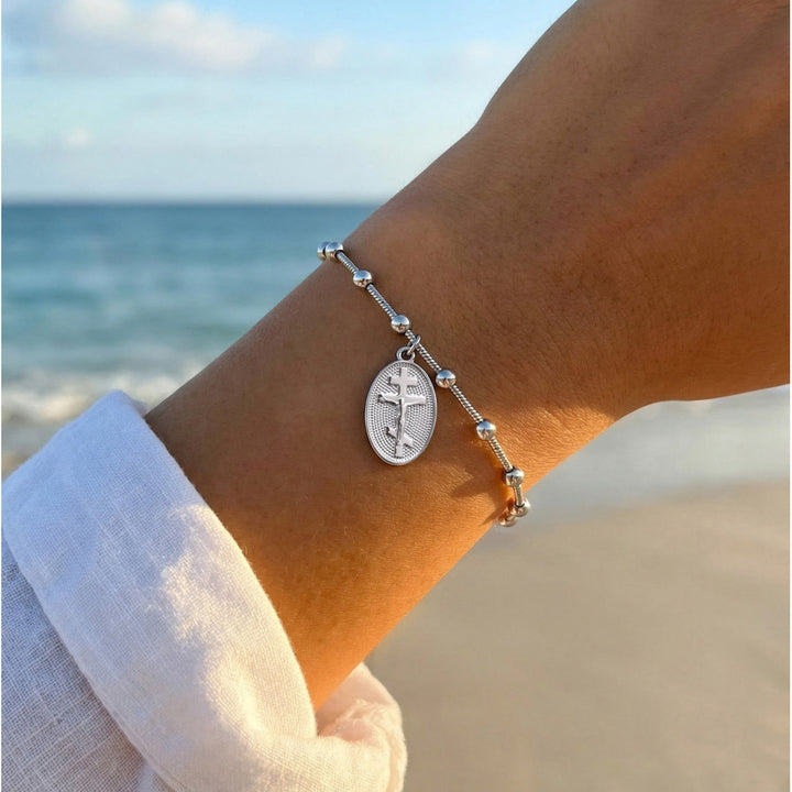 FREE Today: Textured Bead‑Chain Medal Bracelet: Token of Sustained Inner Fortitude - Orthodox Cross-Silver - image 5