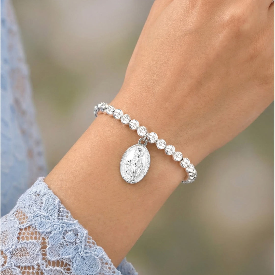 FREE Today: Textured Bead‑Chain Medal Bracelet: Token of Sustained Inner Fortitude - Miraculous Medal&Cross-Silver - image 43