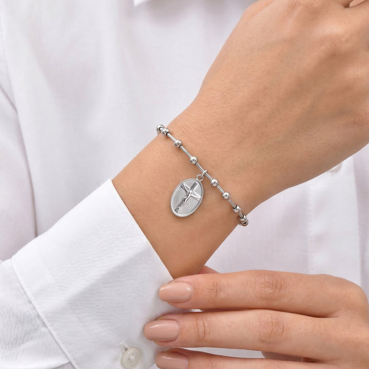 Christianartworkshop Textured Bead‑Chain Medal Bracelet: Token of Sustained Inner Fortitude - Latin Cross-Silver - image 9