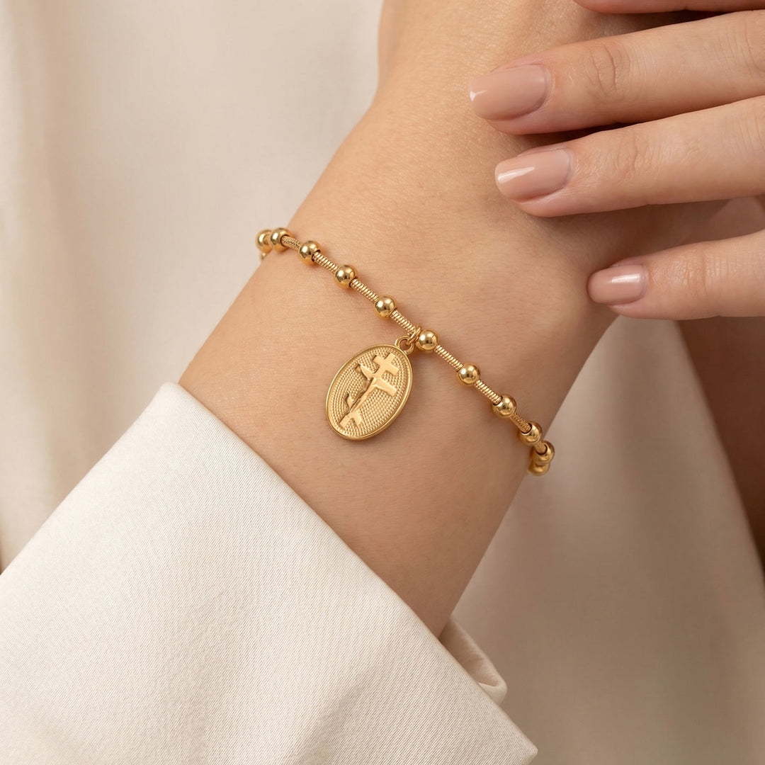 FREE Today: Textured Bead‑Chain Medal Bracelet: Token of Sustained Inner Fortitude - Orthodox Cross-Golden - image 3