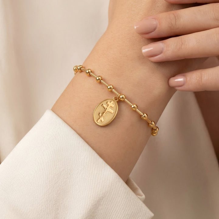 FREE Today: Textured Bead‑Chain Medal Bracelet: Token of Sustained Inner Fortitude - Orthodox Cross-Golden - image 3