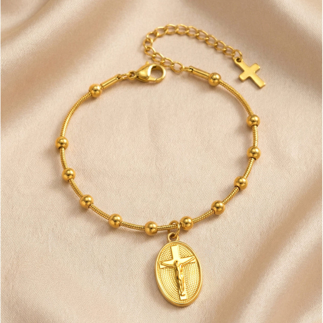Christianartworkshop Textured Bead‑Chain Medal Bracelet: Token of Sustained Inner Fortitude - image 8