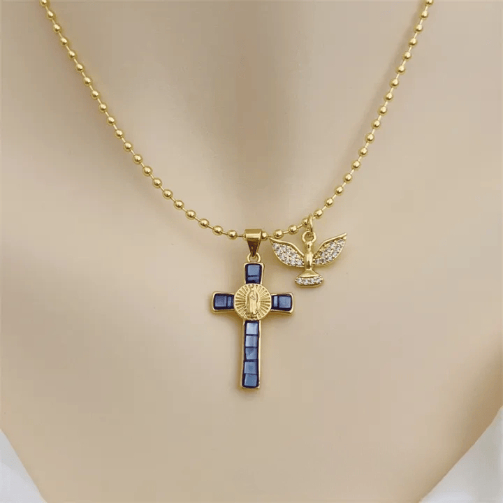 FREE Today: Pastel Inlaid Cross Necklace With Sparkling Wing Charm: Emblem of Soft Heavenly Protection - Purple - image 9