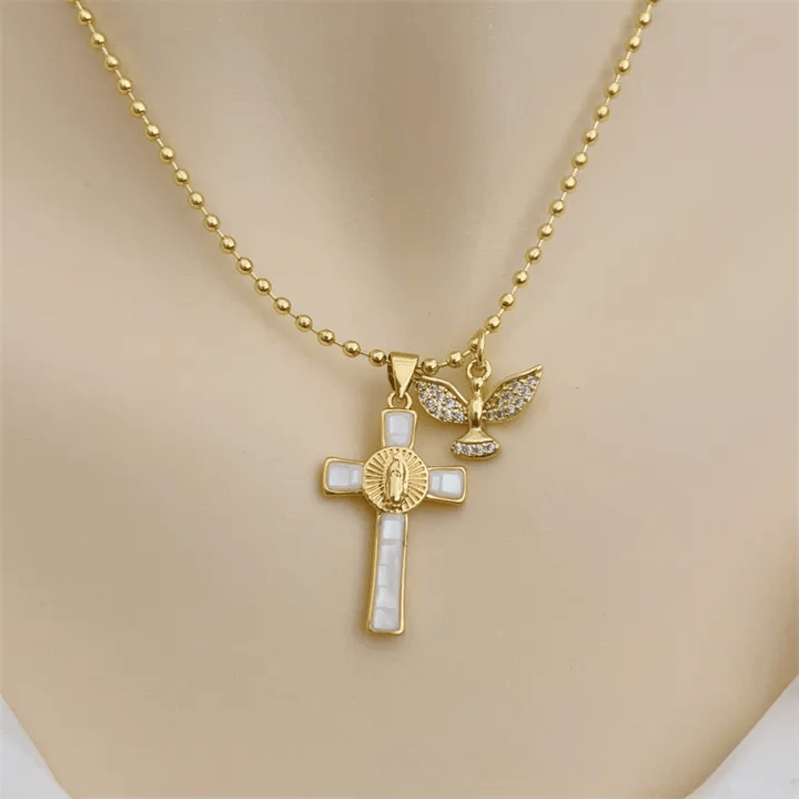 FREE Today: Pastel Inlaid Cross Necklace With Sparkling Wing Charm: Emblem of Soft Heavenly Protection - White - image 7