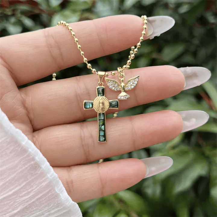 FREE Today: Pastel Inlaid Cross Necklace With Sparkling Wing Charm: Emblem of Soft Heavenly Protection - image 4