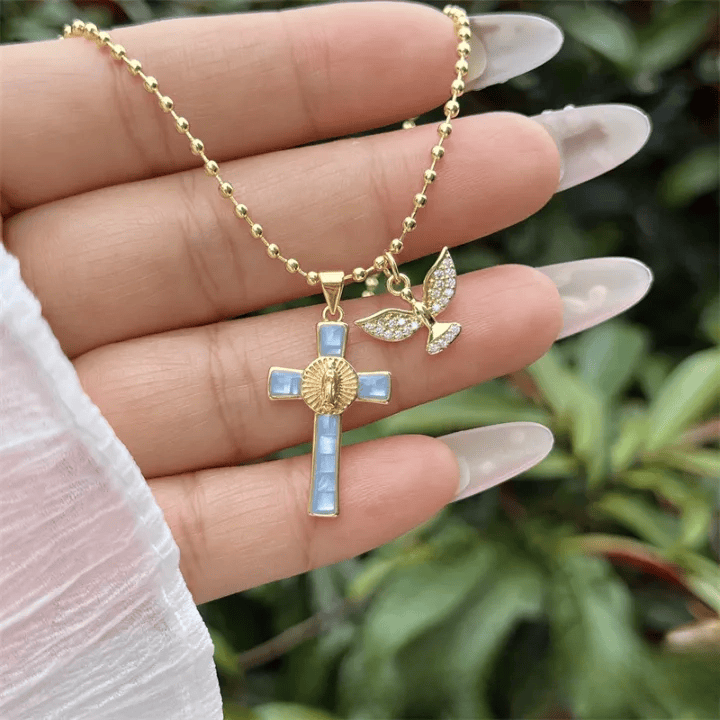 FREE Today: Pastel Inlaid Cross Necklace With Sparkling Wing Charm: Emblem of Soft Heavenly Protection - image 12