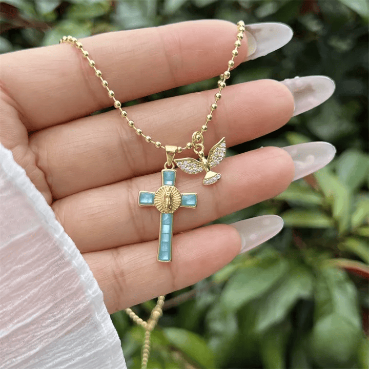 FREE Today: Pastel Inlaid Cross Necklace With Sparkling Wing Charm: Emblem of Soft Heavenly Protection - image 6