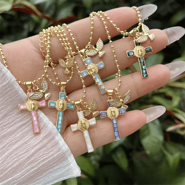 FREE Today: Pastel Inlaid Cross Necklace With Sparkling Wing Charm: Emblem of Soft Heavenly Protection - image 0