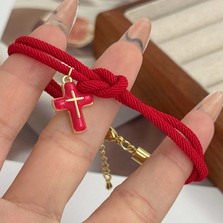 Christianartworkshop Soft Knotted Cord Cross Charm Bracelet: Emblem of Gentle Heavenly Comfort - Red - image 4