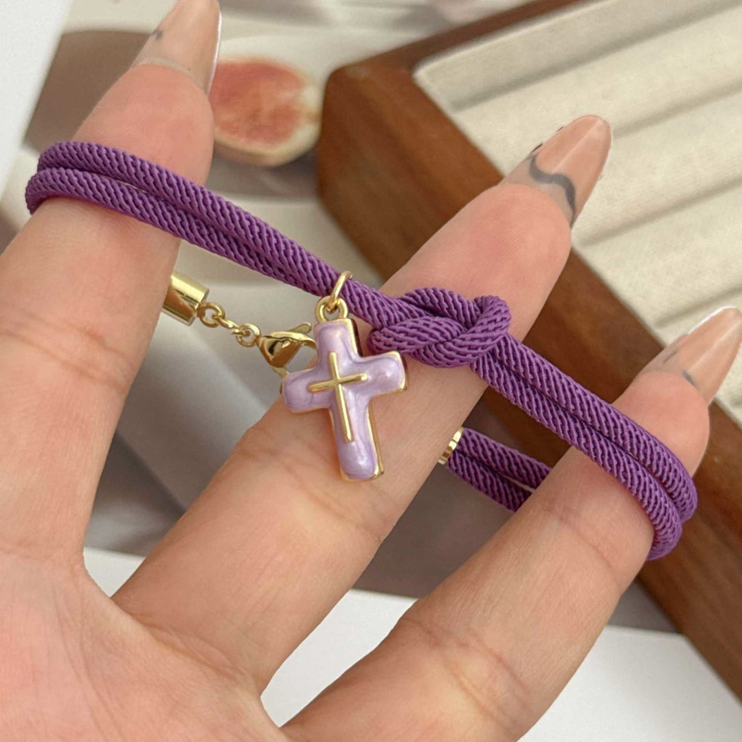 Christianartworkshop Soft Knotted Cord Cross Charm Bracelet: Emblem of Gentle Heavenly Comfort - Purple - image 6