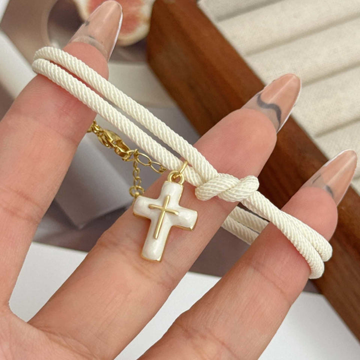Christianartworkshop Soft Knotted Cord Cross Charm Bracelet: Emblem of Gentle Heavenly Comfort - White - image 2