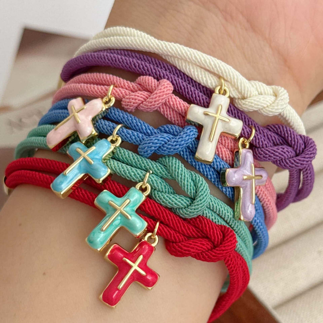 Christianartworkshop Soft Knotted Cord Cross Charm Bracelet: Emblem of Gentle Heavenly Comfort - image 0