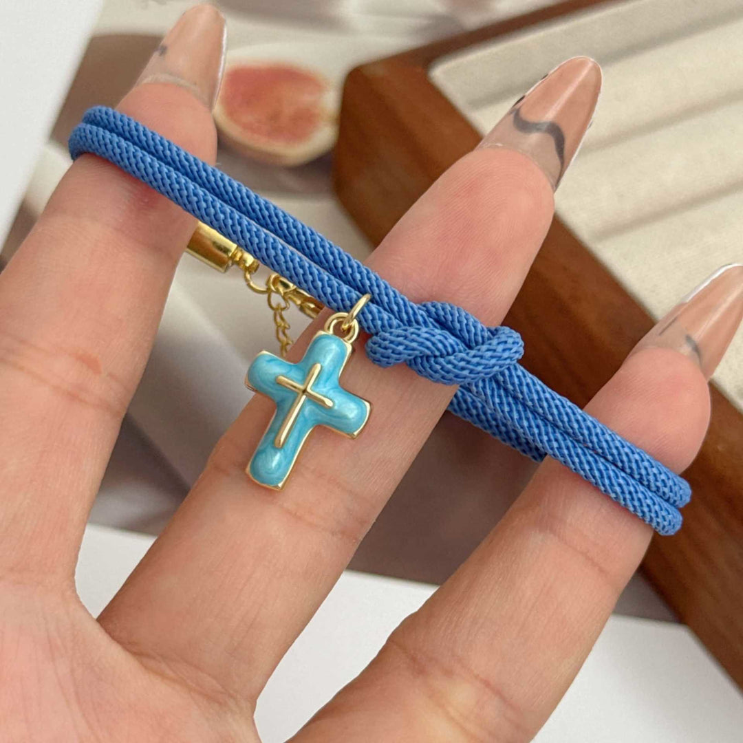 Christianartworkshop Soft Knotted Cord Cross Charm Bracelet: Emblem of Gentle Heavenly Comfort - Royal Blue - image 5