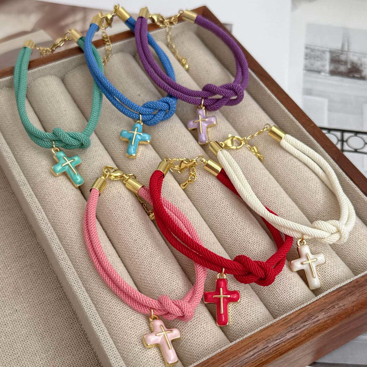 Christianartworkshop Soft Knotted Cord Cross Charm Bracelet: Emblem of Gentle Heavenly Comfort - image 1