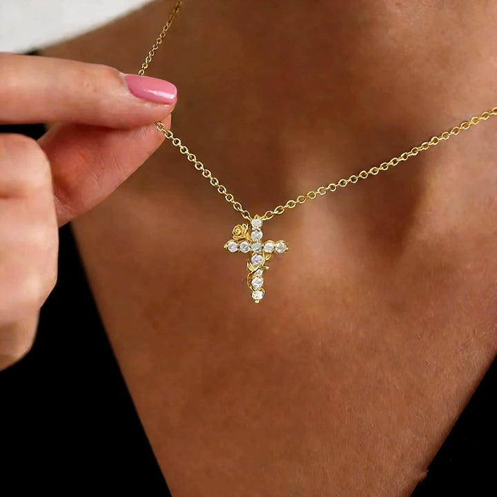 Christianartworkshop Crystal Rose Vine Cross Pendant Necklace: Token of Gentle Heavenly Mercy - image 2