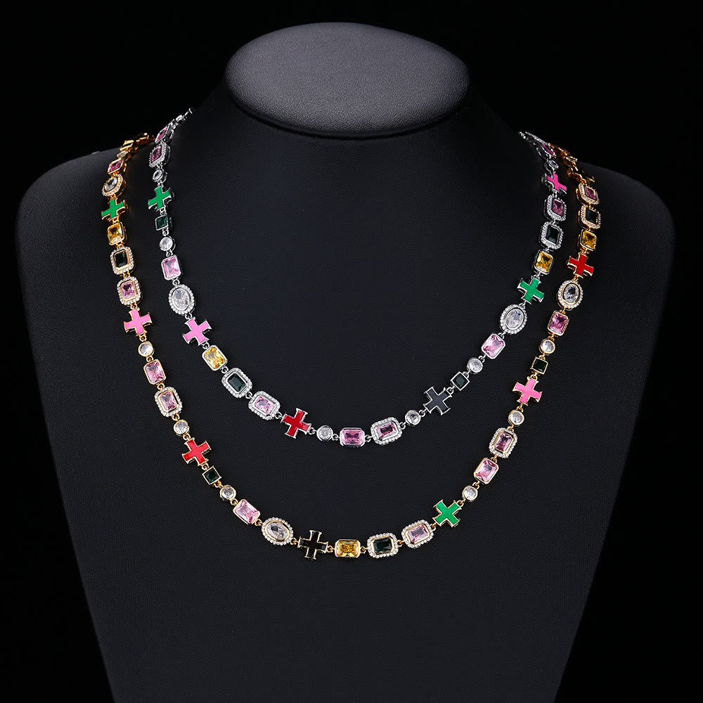 Christianartworkshop Ornate Multi‑Stone Cross Interlocking Chain: Token of Abiding Watchful Safeguard - image 1