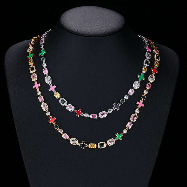 Christianartworkshop Ornate Multi‑Stone Cross Interlocking Chain: Token of Abiding Watchful Safeguard - image 1