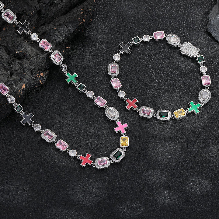 Christianartworkshop Ornate Multi‑Stone Cross Interlocking Chain: Token of Abiding Watchful Safeguard - Bracelet - Silver - 20''/51cm - image 7