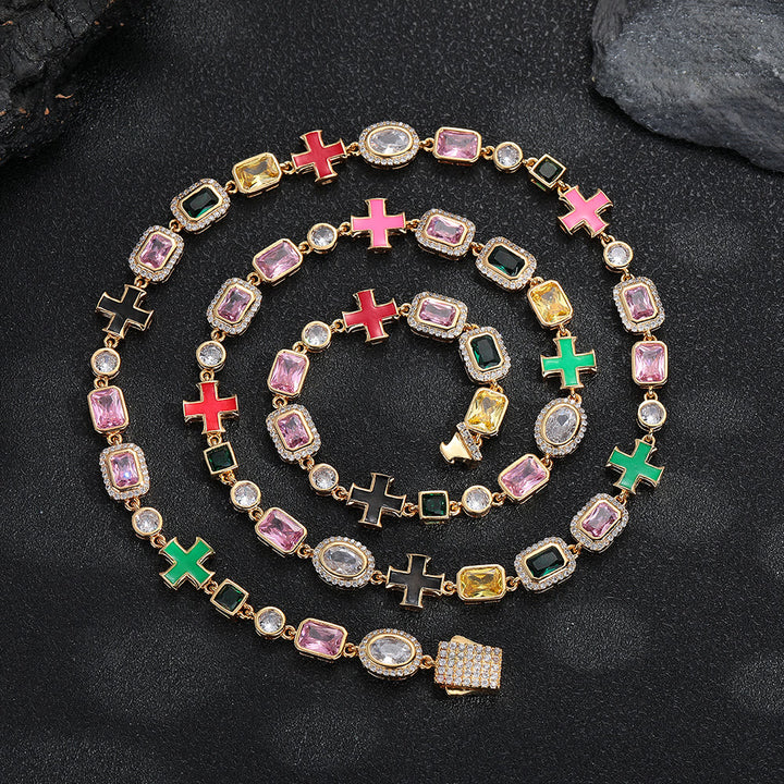 Christianartworkshop Ornate Multi‑Stone Cross Interlocking Chain: Token of Abiding Watchful Safeguard - Necklace - Golden - 20''/51cm - image 6